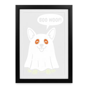 Corgi Boo Woof - Ghost Funny Halloween Dog Gift - Framed poster (27 × 37 cm) - black - Front