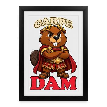Carpe Dam Funny Roman Beaver Latin Pun History - Framed poster (27 × 37 cm) - black - Front