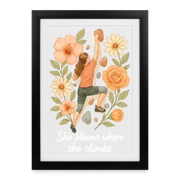 She blooms where she climbs - Bouldering & Flowers - Framed poster (27 × 37 cm) - black - Front