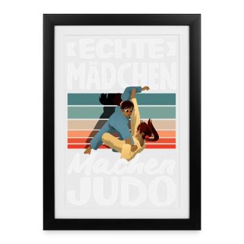 Echte Mädchen Machen Judo Retro Vintage - Gerahmtes Poster (27 × 37 cm) - Schwarz - Vorne