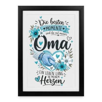 Die besten Momente mit Oma Herz - Gerahmtes Poster (27 × 37 cm) - Schwarz - Vorne