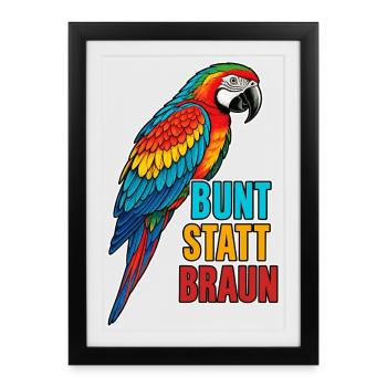 Papagei – Bunt statt braun - Gerahmtes Poster (27 × 37 cm) - Schwarz - Vorne