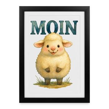 Moin Mouton Douce Brebis Bébés Enfants du Nord de l’Allemagne - Affiche encadrée (27 × 37 cm) - noir - Devant