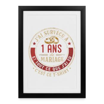 Humour Anniversaire : J'ai Survécu à 1 An - Affiche encadrée (27 × 37 cm) - noir - Devant