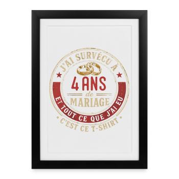 Humour Anniversaire : J'ai Survécu à 4 Ans - Affiche encadrée (27 × 37 cm) - noir - Devant