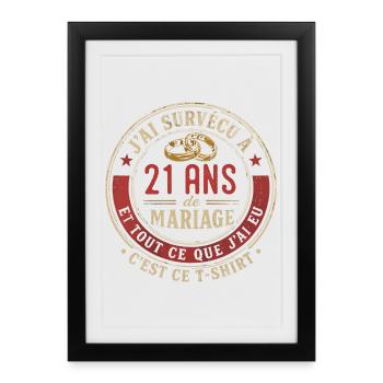 Humour Anniversaire : J'ai Survécu à 21 Ans - Affiche encadrée (27 × 37 cm) - noir - Devant
