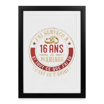 Humour Anniversaire : J'ai Survécu à 16 Ans - Affiche encadrée (27 × 37 cm) - noir - Devant
