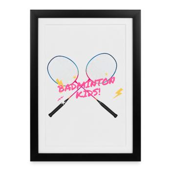 Raquette néon pour enfants de badminton - Affiche encadrée (27 × 37 cm) - noir - Devant