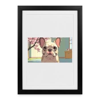 Bouledogue mignon dans un style animé - Affiche encadrée (27 × 37 cm) - noir - Devant