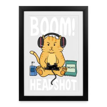 Boom Headshot / Boom head shot / Cat / Gaming - Framed poster (27 × 37 cm) - black - Front