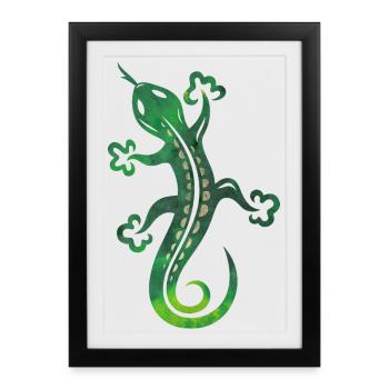Lézard vert, salamandre, gecko. - Affiche encadrée (27 × 37 cm) - noir - Devant