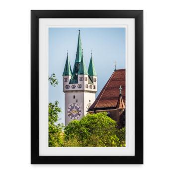 Tour de la ville de Straubing - Affiche encadrée (27 × 37 cm) - noir - Devant