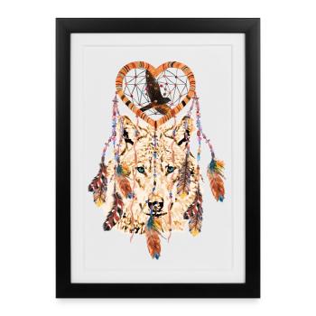 Wolf Dream Catcher Heart Falcon - Affiche encadrée (27 × 37 cm) - noir - Devant