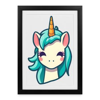 Cute unicorn in blue | Unicorn - Framed poster (27 × 37 cm) - black - Front