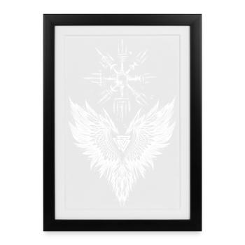 Corbeau Odin Vegvisir Valknut - Affiche encadrée (27 × 37 cm) - noir - Devant