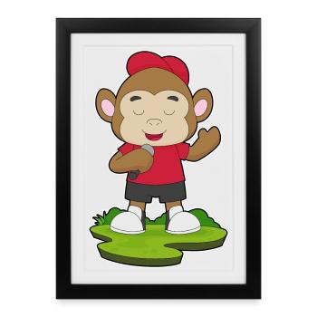 Affe Sänger Mikrofon Singen - Gerahmtes Poster (27 × 37 cm) - Schwarz - Vorne