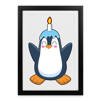 Bougie d’anniversaire Pingouin - Affiche encadrée (27 × 37 cm) - noir - Devant