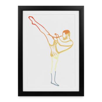 Croquis de kickboxeur vintage - Affiche encadrée (27 × 37 cm) - noir - Devant