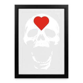 Le crâne blanc et le coeur - Affiche encadrée (27 × 37 cm) - noir - Devant