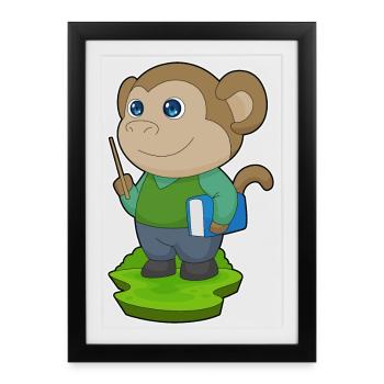 Monkey Teacher Book School - Framed poster (27 × 37 cm) - black - Front