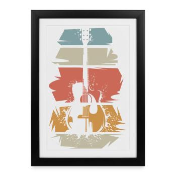 guitare rétro vintage illustration guitare acoustique - Affiche encadrée (27 × 37 cm) - noir - Devant