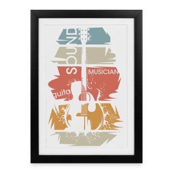 guitare rétro vintage illustration guitare acoustique - Affiche encadrée (27 × 37 cm) - noir - Devant