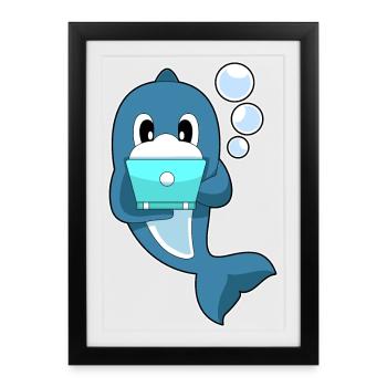 Ordinateur portable Dolphin - Affiche encadrée (27 × 37 cm) - noir - Devant