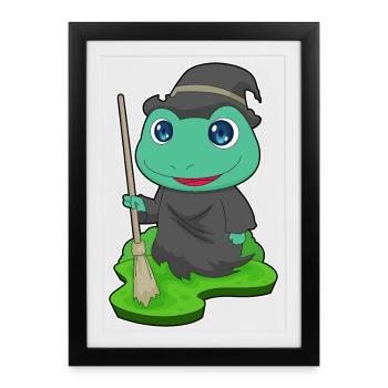Balai de sorcière grenouille - Affiche encadrée (27 × 37 cm) - noir - Devant