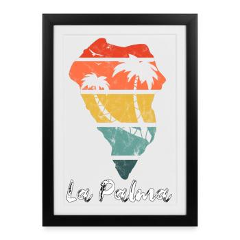 La Palma Outline Map Îles Canaries Vacances vintage rétro - Affiche encadrée (27 × 37 cm) - noir - Devant