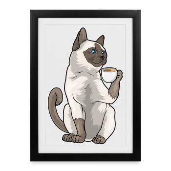 Siamkatze Kaffee Tasse - Gerahmtes Poster (27 × 37 cm) - Schwarz - Vorne