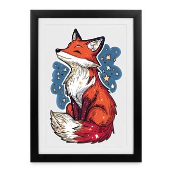 Renard et ciel étoilé - Affiche encadrée (27 × 37 cm) - noir - Devant