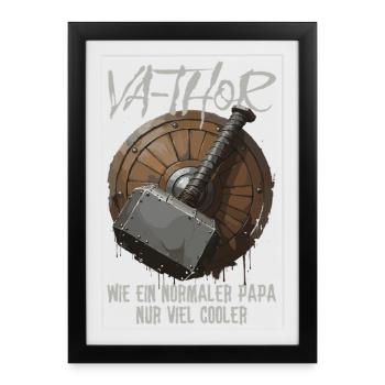 Viking Schild mit Hammer Design Va-Thor Vatertag - Gerahmtes Poster (27 × 37 cm) - Schwarz - Vorne