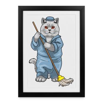 British Shorthair Cleaner Mop - Framed poster (27 × 37 cm) - black - Front