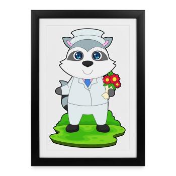 Waschbär Bräutigam Blumen Hochzeit - Gerahmtes Poster (27 × 37 cm) - Schwarz - Vorne
