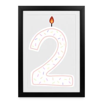 Bougie d’anniversaire numéro deux graphique - Affiche encadrée (27 × 37 cm) - noir - Devant
