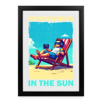 Pixel art plage jeunesse avec des éléments de jeu - Affiche encadrée (27 × 37 cm) - noir - Devant