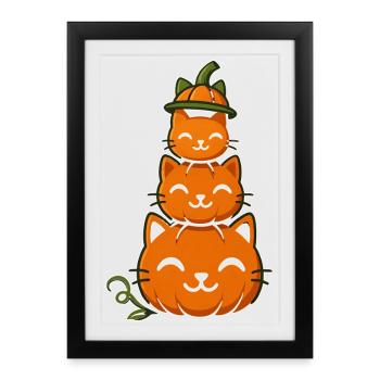 Happy Pumpkin Cat Stack - Framed poster (27 × 37 cm) - black - Front
