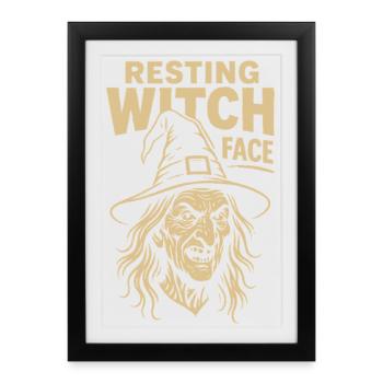 Visage de sorcière au repos Halloween Costume Fun - Affiche encadrée (27 × 37 cm) - noir - Devant