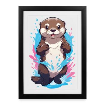 Cute Playful Otter Splash Joy - Framed poster (27 × 37 cm) - black - Front