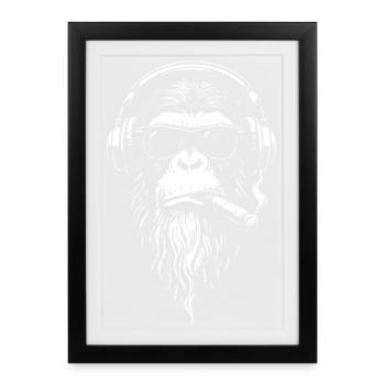 Chill DJ Monkey with headphones - Framed poster (27 × 37 cm) - black - Front