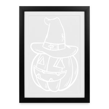 Croquis de citrouille avec chapeau de sorcière - Motif mignon d’Halloween - Affiche encadrée (27 × 37 cm) - noir - Devant