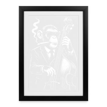 Jazz Chimp im eleganten Anzug am Kontrabass - Gerahmtes Poster (27 × 37 cm) - Schwarz - Vorne