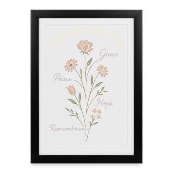funérailles, fleuriste, arrangement commémoratif, sympathie - Affiche encadrée (27 × 37 cm) - noir - Devant