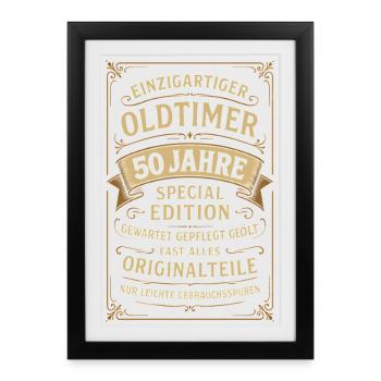 50e anniversaire 50s 50e 50e 50e 50e anniversaire Voiture classique - Affiche encadrée (27 × 37 cm) - noir - Devant