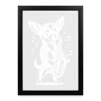 Conception de saxophone Chihuahua - Affiche encadrée (27 × 37 cm) - noir - Devant
