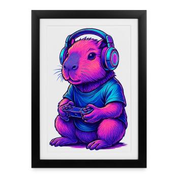 Capybara Gaming Gamer Gaming Gaming Video Games - Framed poster (27 × 37 cm) - black - Front