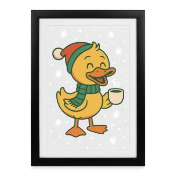 Drôle de canard Père Noël en famille - Affiche encadrée (27 × 37 cm) - noir - Devant