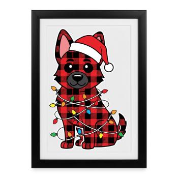 Chien Berger Allemand Noël Plaid Rouge - Affiche encadrée (27 × 37 cm) - noir - Devant
