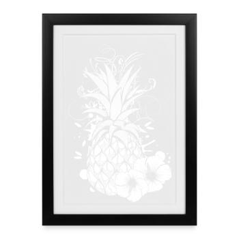 Ananas orné avec une touche florale tropicale - Affiche encadrée (27 × 37 cm) - noir - Devant
