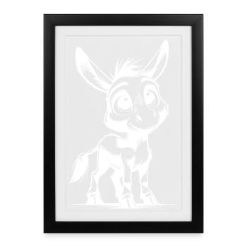 Petit Petit Âne Mignon Dessin au Crayon - Affiche encadrée (27 × 37 cm) - noir - Devant